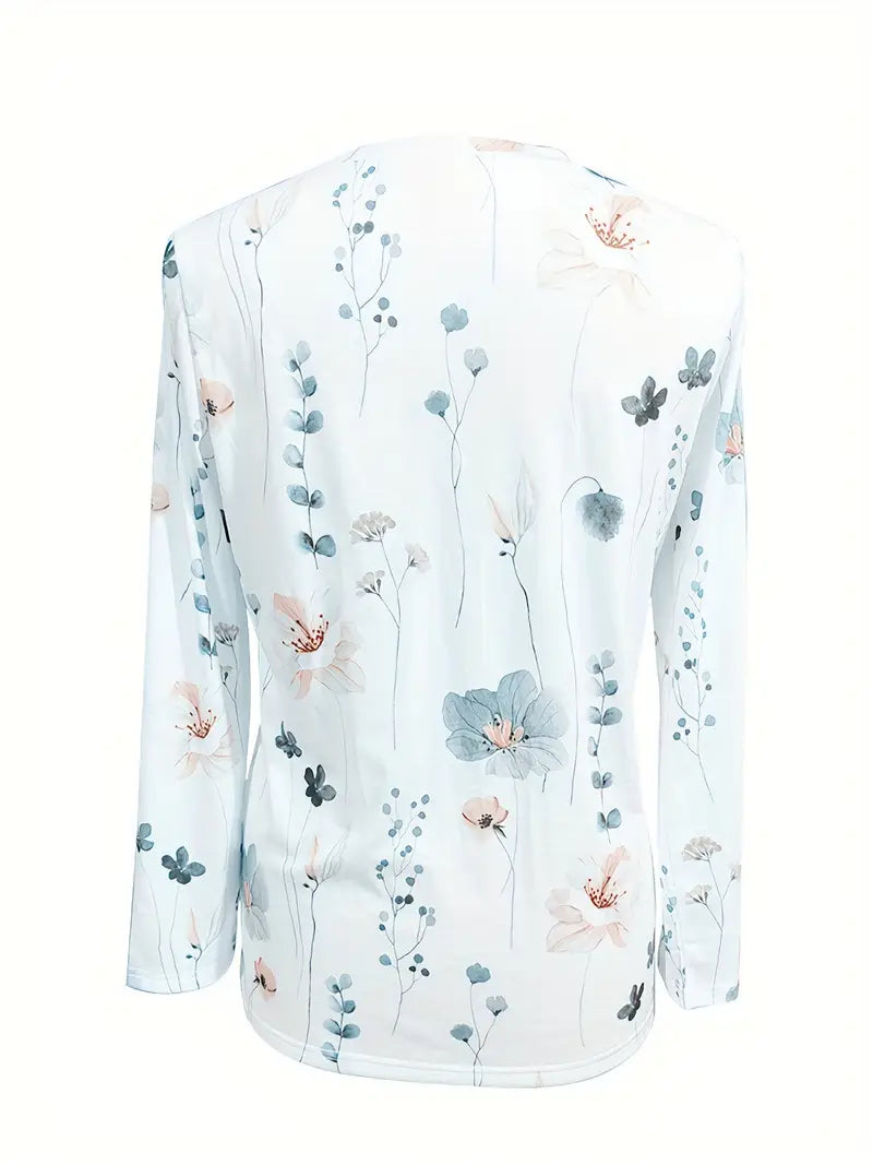 Floral Print Crew Neck Long Sleeve T-Shirt