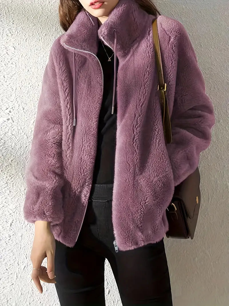 Drawstring Coat Zip Up Long Sleeve Warm Outerwear